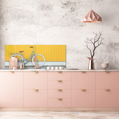 Toughened printed glass backsplash - Wideformat steel coated wall glass splashback: Retro bike