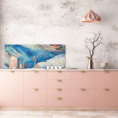 Toughened printed glass backsplash - Wideformat steel coated wall glass splashback: Fragments of Abstraction