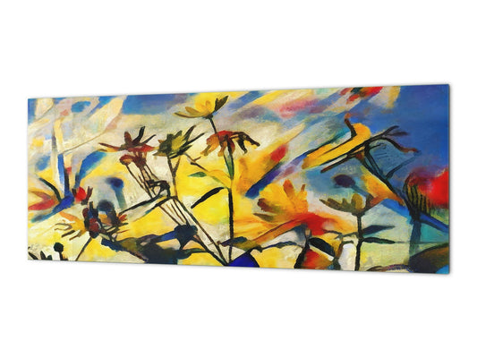 Toughened printed glass backsplash - Wideformat steel coated wall glass splashback: The flowers of the field