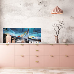 Tempered Glass magnetic and non magnetic splash-back in wide-format: Yacht in the city by Georges Braque