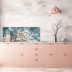 Tempered Glass magnetic and non magnetic splash-back in wide-format: Aerial view of snow mountain landscape