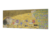 Wide-format glass kitchen panel with and w/o stainless steel metal back-coating: The Kiss by Gustav Klimt
