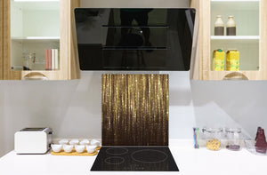 Stylish Tempered glass backsplash – Glass kitchen splashback – Glass upstand NBS08 Golden Waves Series: Gold glitter