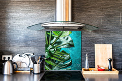 Toughened glass backsplash – Art glass design printed glass splashback NBS11 Tropical Leaves Series: Tropical leaves background