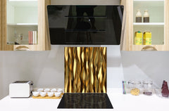 Stylish Tempered glass backsplash – Glass kitchen splashback – Glass upstand NBS08 Golden Waves Series: Liquid gold 1