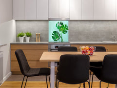Toughened glass backsplash – Art glass design printed glass splashback NBS11 Tropical Leaves Series: Monstera summer leaves