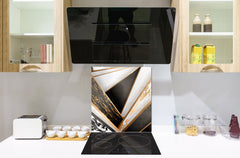 Glass kitchen backsplash – Tempered Glass splashback – Photo backsplash NBS10 Decorative Surfaces Series: Black and white interwoven with gold 2