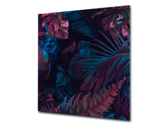Toughened glass backsplash – Art glass design printed glass splashback NBS11 Tropical Leaves Series: Fluorescent jungle