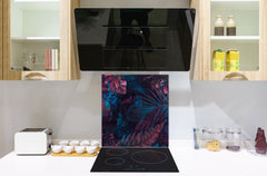 Toughened glass backsplash – Art glass design printed glass splashback NBS11 Tropical Leaves Series: Fluorescent jungle