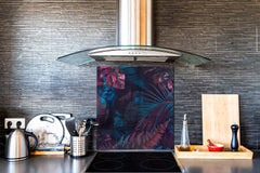 Toughened glass backsplash – Art glass design printed glass splashback NBS11 Tropical Leaves Series: Fluorescent jungle