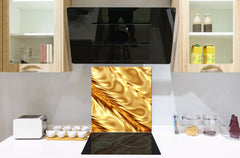 Stylish Tempered glass backsplash – Glass kitchen splashback – Glass upstand NBS08 Golden Waves Series: Luxury fabric 2