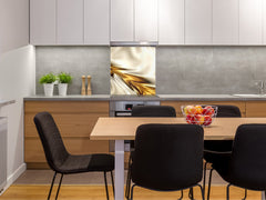 Stylish Tempered glass backsplash – Glass kitchen splashback – Glass upstand NBS08 Golden Waves Series: Golden spike