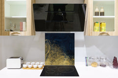 Stylish Tempered glass backsplash – Glass kitchen splashback – Glass upstand NBS08 Golden Waves Series: Wave of glitter