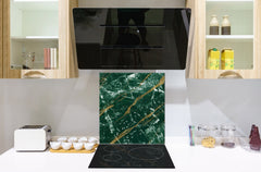 Stylish Tempered glass backsplash – Glass kitchen splashback – Glass upstand NBS01 Marbles 1 Series: Green marble with golden veins 1