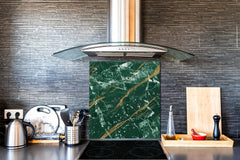 Stylish Tempered glass backsplash – Glass kitchen splashback – Glass upstand NBS01 Marbles 1 Series: Green marble with golden veins 1