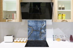 Stylish Tempered glass backsplash – Glass kitchen splashback – Glass upstand NBS01 Marbles 1 Series: Blue marble with light reflections