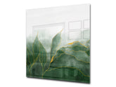 Stylish Tempered glass backsplash – Glass kitchen splashback – Glass upstand NBS01 Marbles 1 Series: Green marble leaves