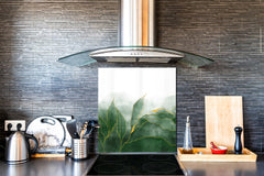 Stylish Tempered glass backsplash – Glass kitchen splashback – Glass upstand NBS01 Marbles 1 Series: Green marble leaves