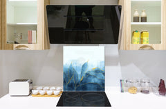 Stylish Tempered glass backsplash – Glass kitchen splashback – Glass upstand NBS01 Marbles 1 Series: Blue marble leaves