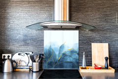 Stylish Tempered glass backsplash – Glass kitchen splashback – Glass upstand NBS01 Marbles 1 Series: Blue marble leaves