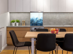 Stylish Tempered glass backsplash – Glass kitchen splashback – Glass upstand NBS01 Marbles 1 Series: Blue marble leaves