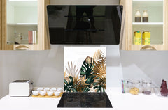 Toughened glass backsplash – Art glass design printed glass splashback NBS11 Tropical Leaves Series: Tropical pattern