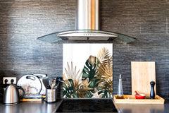 Toughened glass backsplash – Art glass design printed glass splashback NBS11 Tropical Leaves Series: Tropical pattern