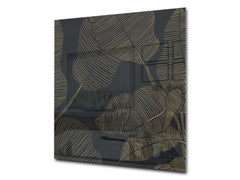 Stunning printed Glass backsplash – Tempered glass kitchen wall panel NBS07 Vintage leaves and patterns Series: Botanical modern art