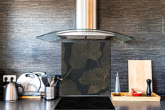 Stunning printed Glass backsplash – Tempered glass kitchen wall panel NBS07 Vintage leaves and patterns Series: Botanical modern art
