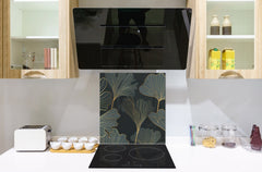 Stunning printed Glass backsplash – Tempered glass kitchen wall panel NBS07 Vintage leaves and patterns Series: Floral art deco