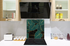 Toughened glass backsplash – Art glass design printed glass splashback NBS11 Tropical Leaves Series: Art deco wallpaper 1