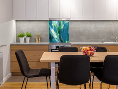 Stunning printed Glass backsplash – Tempered glass kitchen wall panel NBS07 Vintage leaves and patterns Series: Colourful paint brushes