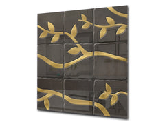 Printed Tempered glass wall art – Glass kitchen backsplash NBS05 Textures and tiles 1 Series: Golden branches on a dark background