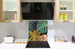 Toughened glass backsplash – Art glass design printed glass splashback NBS11 Tropical Leaves Series: Vector art