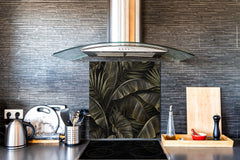 Toughened glass backsplash – Art glass design printed glass splashback NBS11 Tropical Leaves Series: Exotic pattern 1