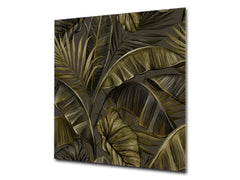 Toughened glass backsplash – Art glass design printed glass splashback NBS11 Tropical Leaves Series: Dark banana leaves