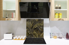 Toughened glass backsplash – Art glass design printed glass splashback NBS11 Tropical Leaves Series: Dark banana leaves