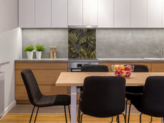 Toughened glass backsplash – Art glass design printed glass splashback NBS11 Tropical Leaves Series: Dark banana leaves