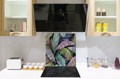 Toughened glass backsplash – Art glass design printed glass splashback NBS11 Tropical Leaves Series: Exotic pattern 2
