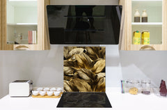 Toughened glass backsplash – Art glass design printed glass splashback NBS11 Tropical Leaves Series: Precious leaves