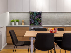 Toughened glass backsplash – Art glass design printed glass splashback NBS11 Tropical Leaves Series: Dark exotic pattern