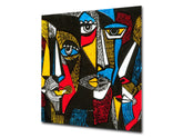 Printed Tempered glass wall art – Glass kitchen backsplash NBS12 Paintings Series: Surreal coloured faces