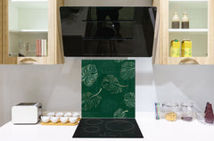 Toughened glass backsplash – Art glass design printed glass splashback NBS11 Tropical Leaves Series: Modern monstera leaves