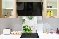 Toughened glass backsplash – Art glass design printed glass splashback NBS11 Tropical Leaves Series: Summer concept