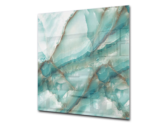 Stylish Tempered glass backsplash – Glass kitchen splashback – Glass upstand NBS01 Marbles 1 Series: Cold blue onyx