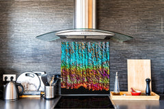 Toughened glass backsplash – Art glass design printed glass splashback NBS04 Rusted textures Series: Oxidized copper abstraction