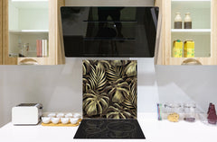 Toughened glass backsplash – Art glass design printed glass splashback NBS11 Tropical Leaves Series: Exotic vintage