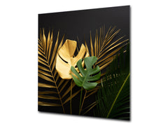Toughened glass backsplash – Art glass design printed glass splashback NBS11 Tropical Leaves Series: Leave texture on black background