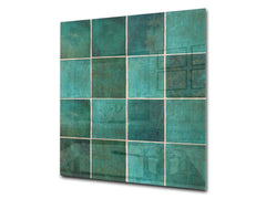 Printed Tempered glass wall art – Glass kitchen backsplash NBS05 Textures and tiles 1 Series: Green vintage ceramic tiles 3