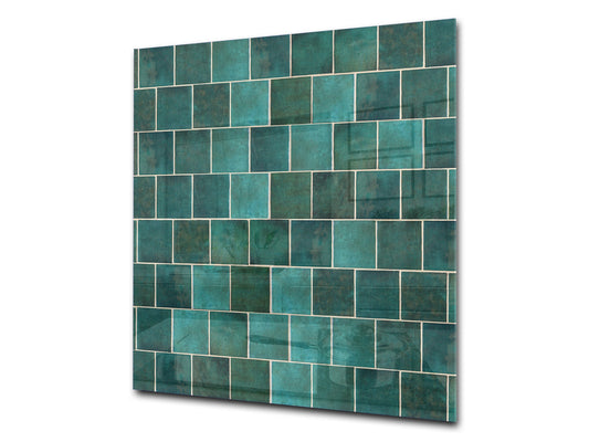 Printed Tempered glass wall art – Glass kitchen backsplash NBS05 Textures and tiles 1 Series: Green vintage ceramic tiles 1